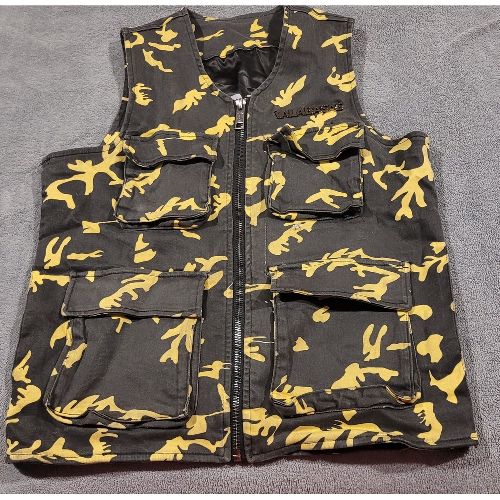 Valabasas Battalion Badland Camo Utility Cargo Zip Vest Black Yellow Size M